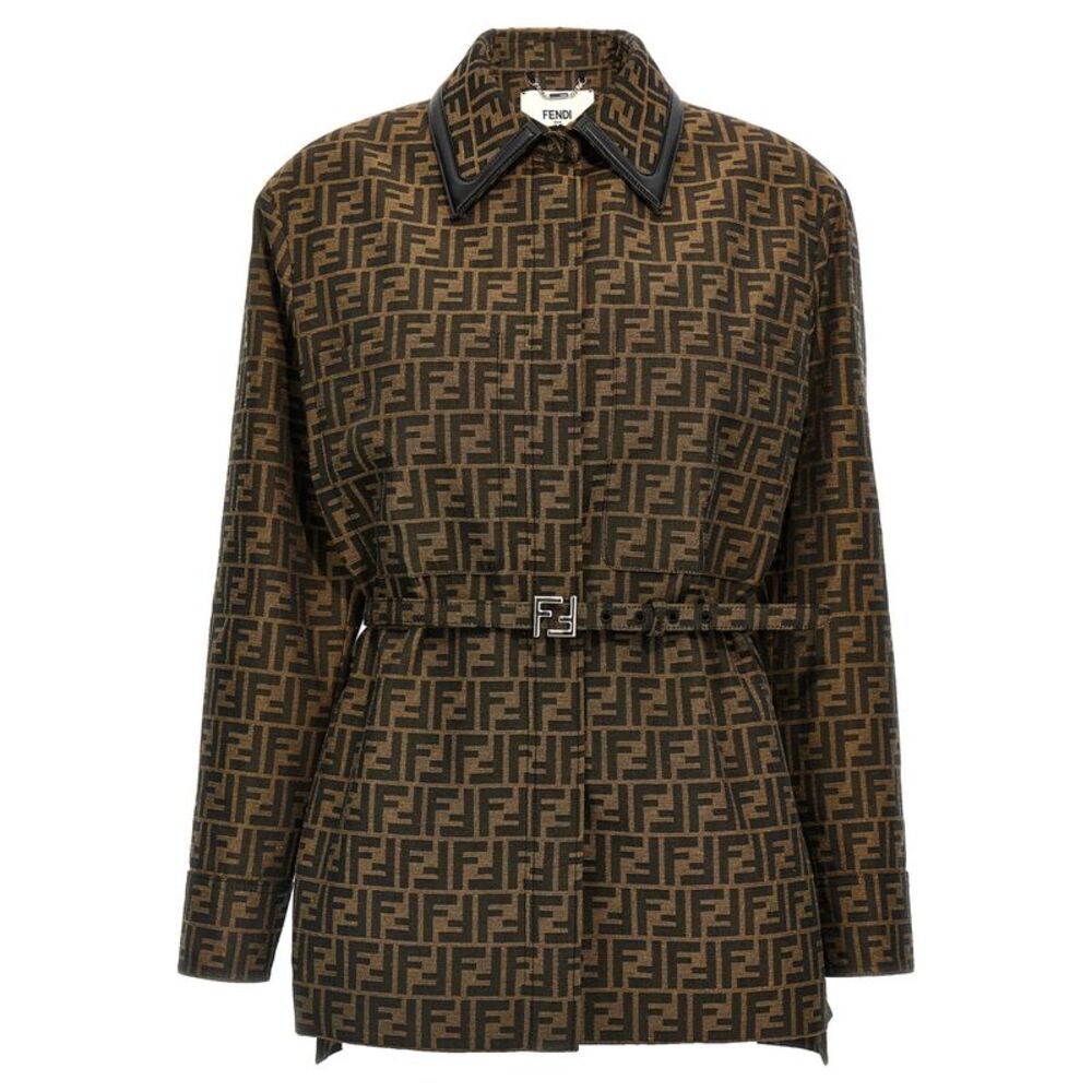 Fendi Brown Polyester Leather Women's Jacket